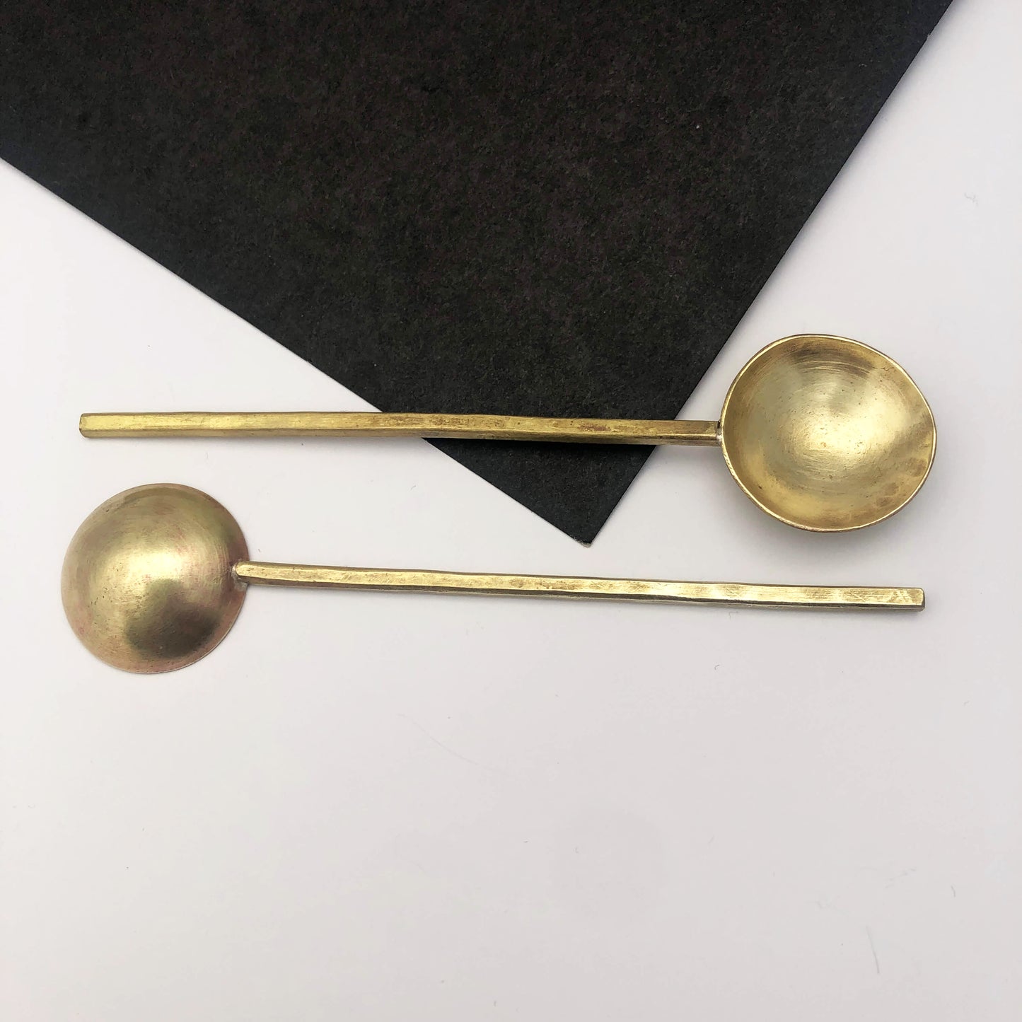 Pair of small handmade brass spoons decorative accessories AngeB Designs   